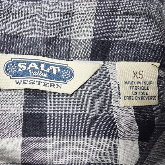 Salt Valley Gray Black White Plaid Size XS Mens Snap Lightweight Flannel Shirt - Picture 4 of 8